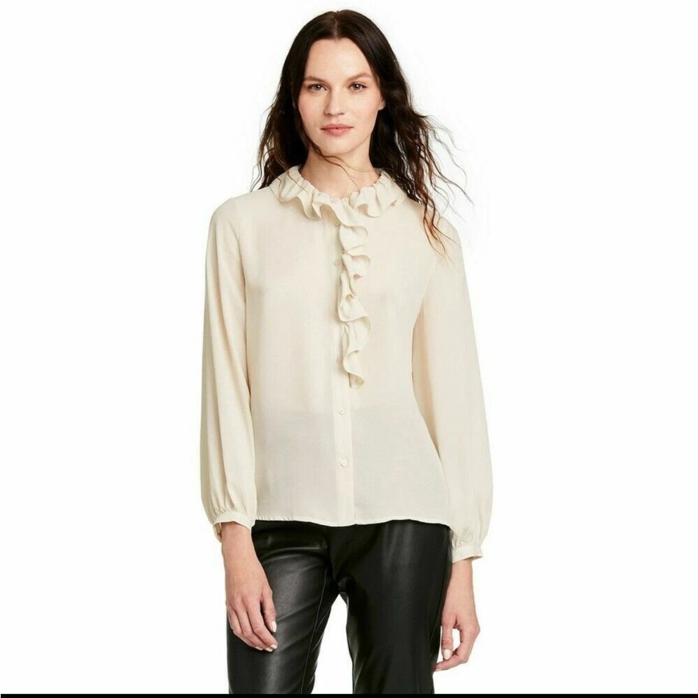 Nili Lotan Cream Ruffle Blouse